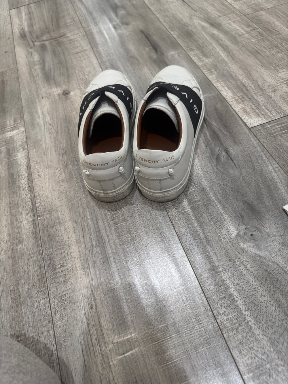Givenchy White Leather Slip-On Sneakers with Black Elastic Logo Strap - Picture 3 of 5